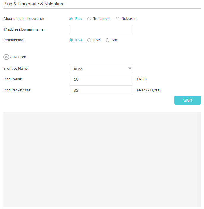 Image of ping, traceroute and nslookup settings