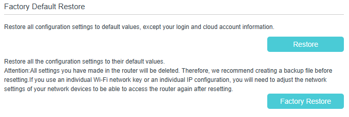 Image of factory restoring settings