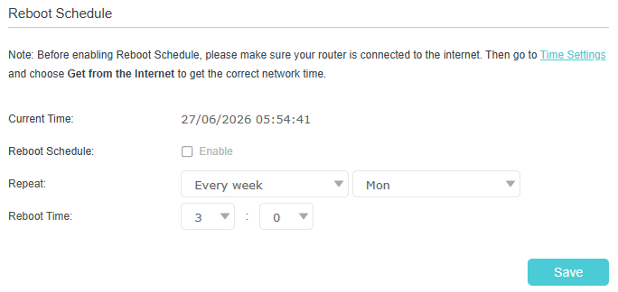 Image pf rebooting schedule settings