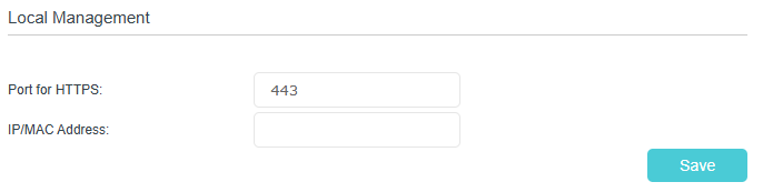 Image of port and IP/MAC address for local management via HTTPS