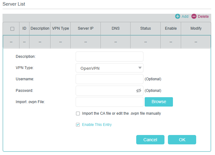 the VPN Type drop-down list