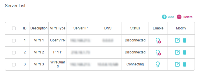 the Server List after settings
