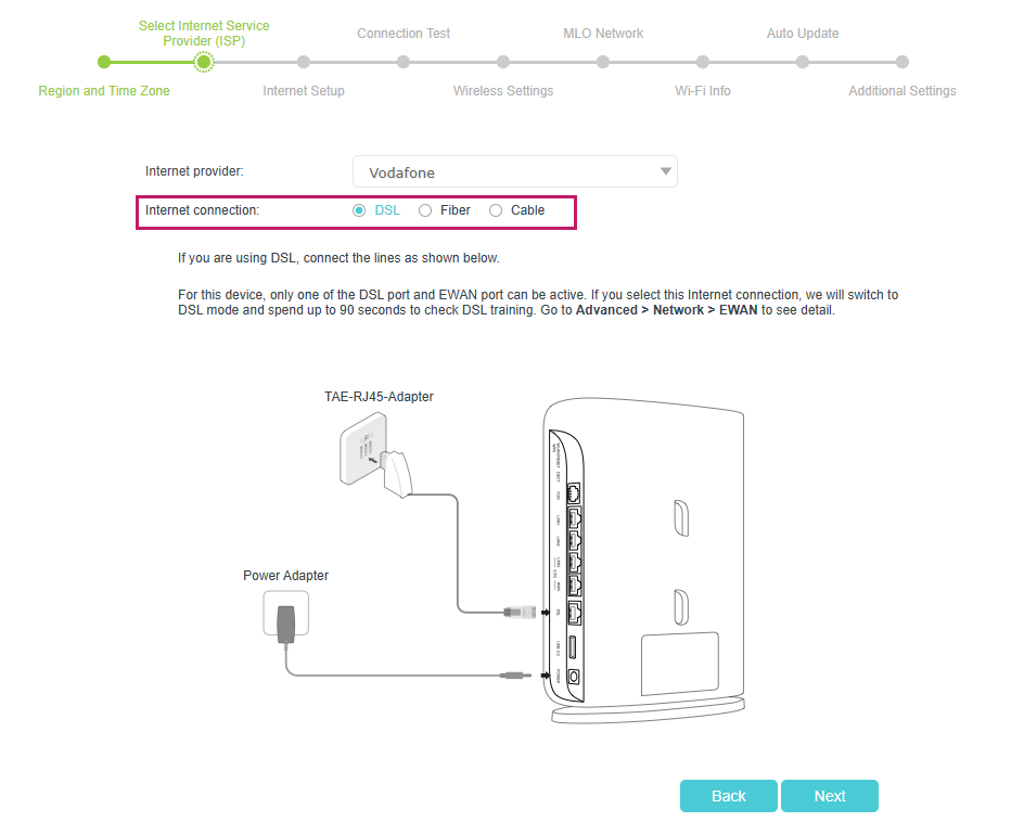 Displaying internet service provider and connection type.