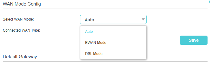 WAN mode configuration page