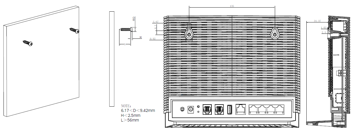 Wall Mounting Diagram of EX821/EX820v/EX820