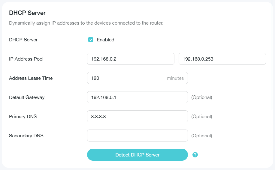 Enter 8.8.8.8 as Primary DNS