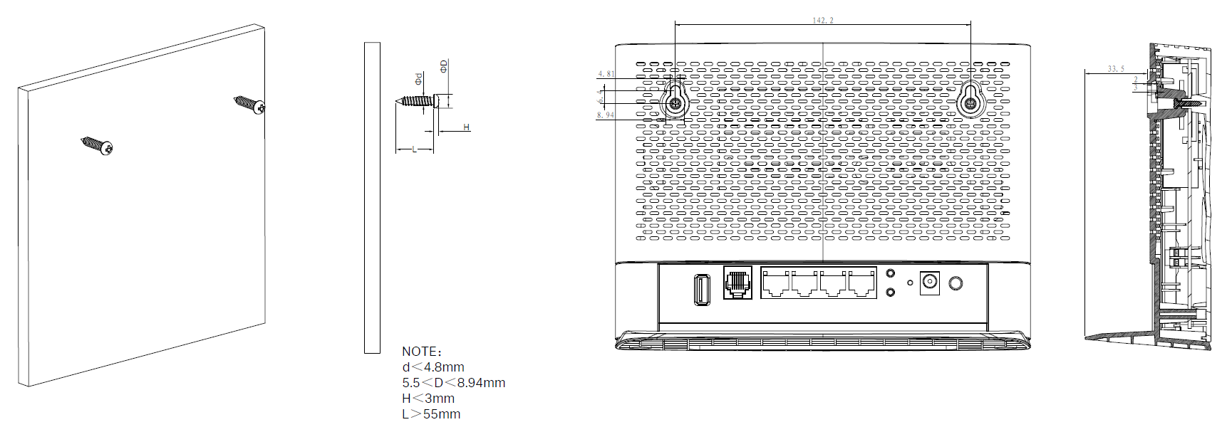 Wall Mounting Diagram of EX520v