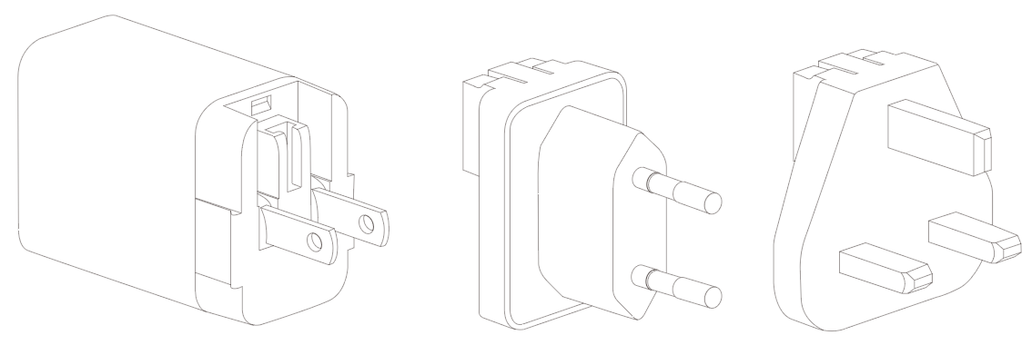 image displaying Multiple converters of different specifications, from left to right are US, UK, and AU.