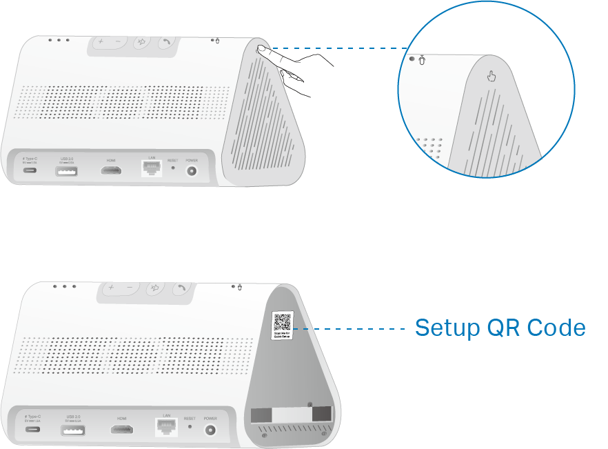 Displays how to remove the lid and find the setup QR code on the CentralHub