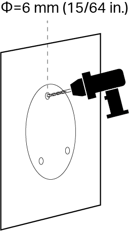 Displays drilling three screw holes according to the mounting template sticker