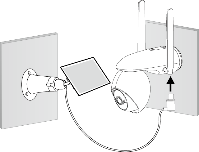Displays how to connect the solar panel to the camera.