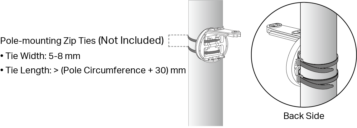 Displays how to mount the camera bracket on the pole