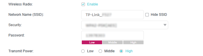 Wireless security settings