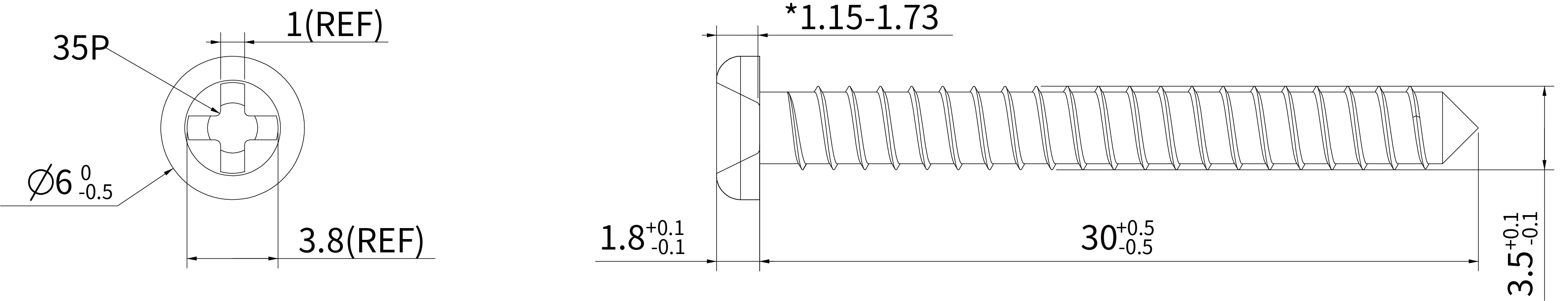 Displays the size of the ST3.5*30 mounting screw