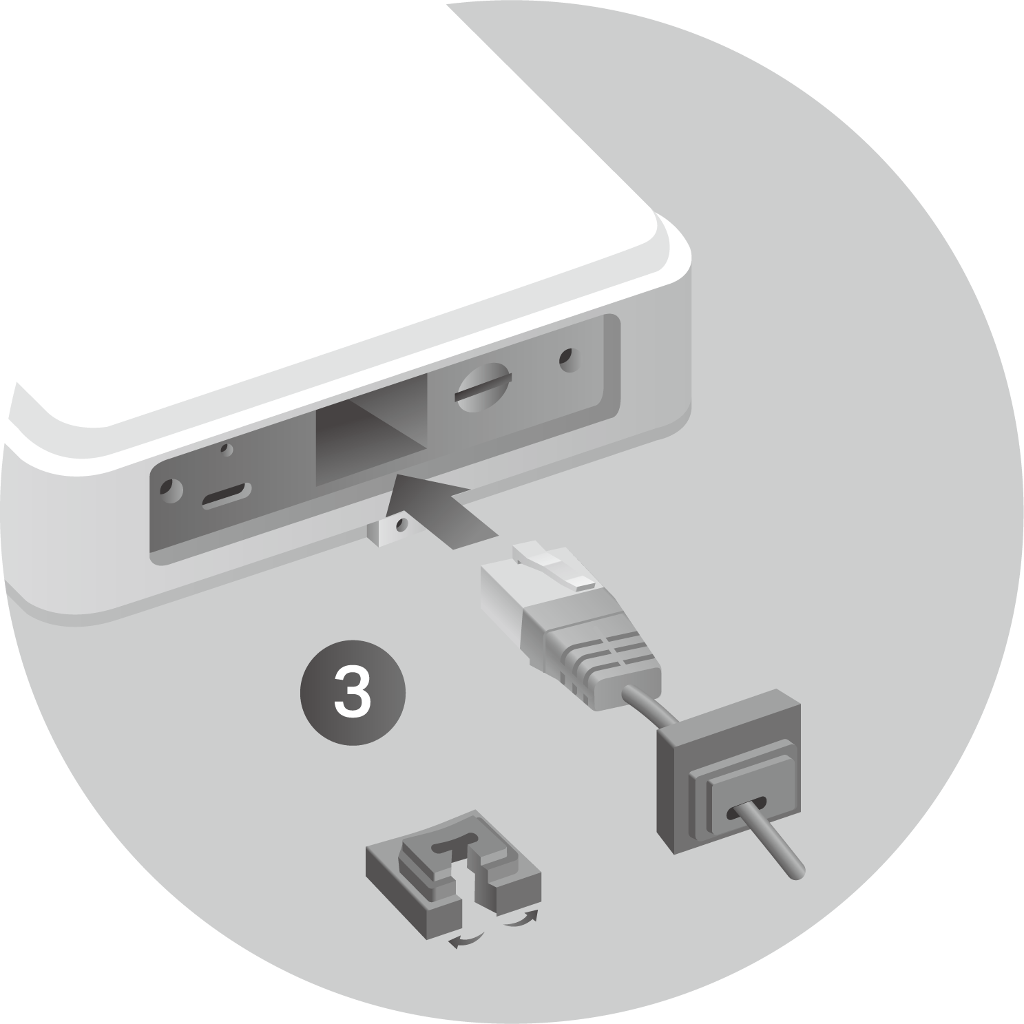 Image of fit the Ethernet cable and rubber stopper