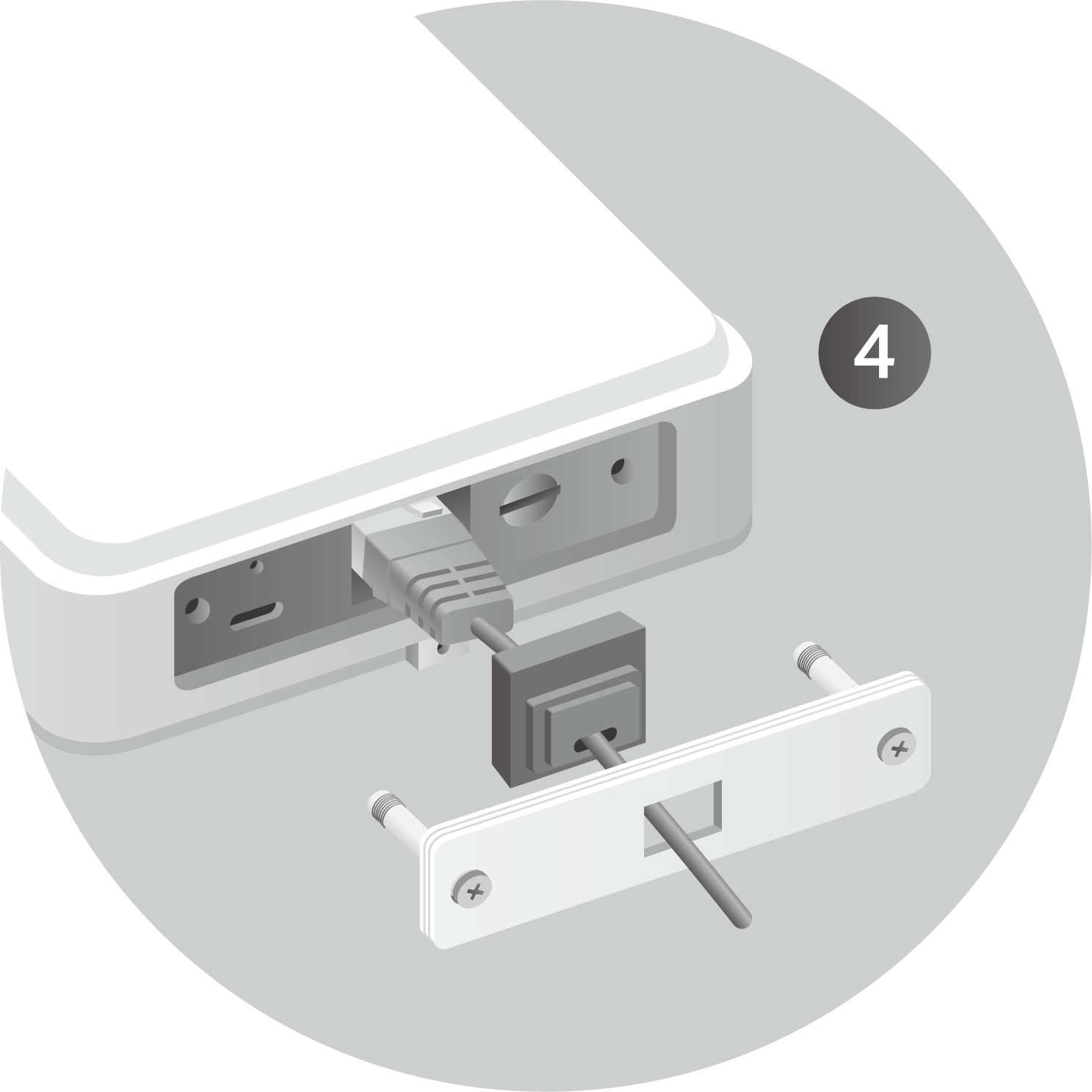 Image of connect the Ethernet cable to the port and replace the waterproof plate