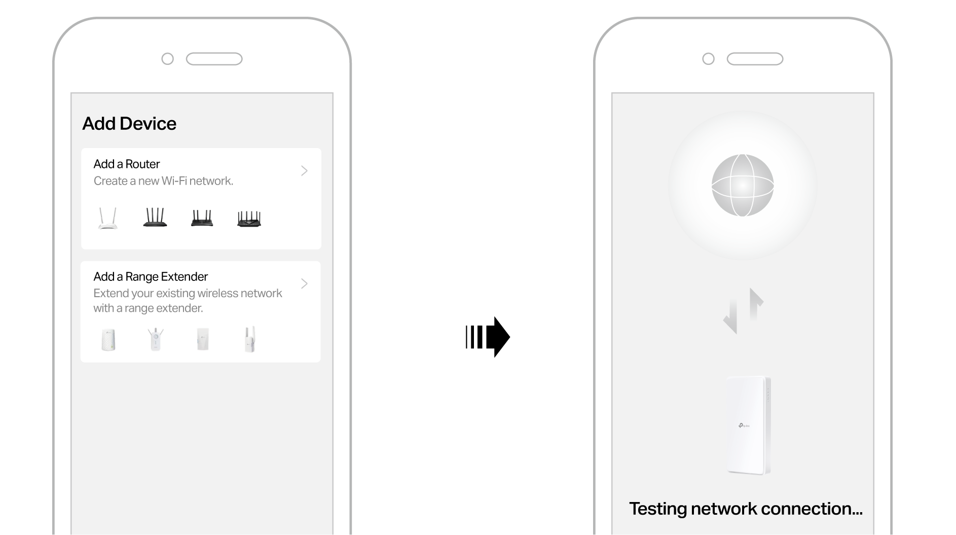 An image showing how to connect to the router via the TP-Link Tether app.