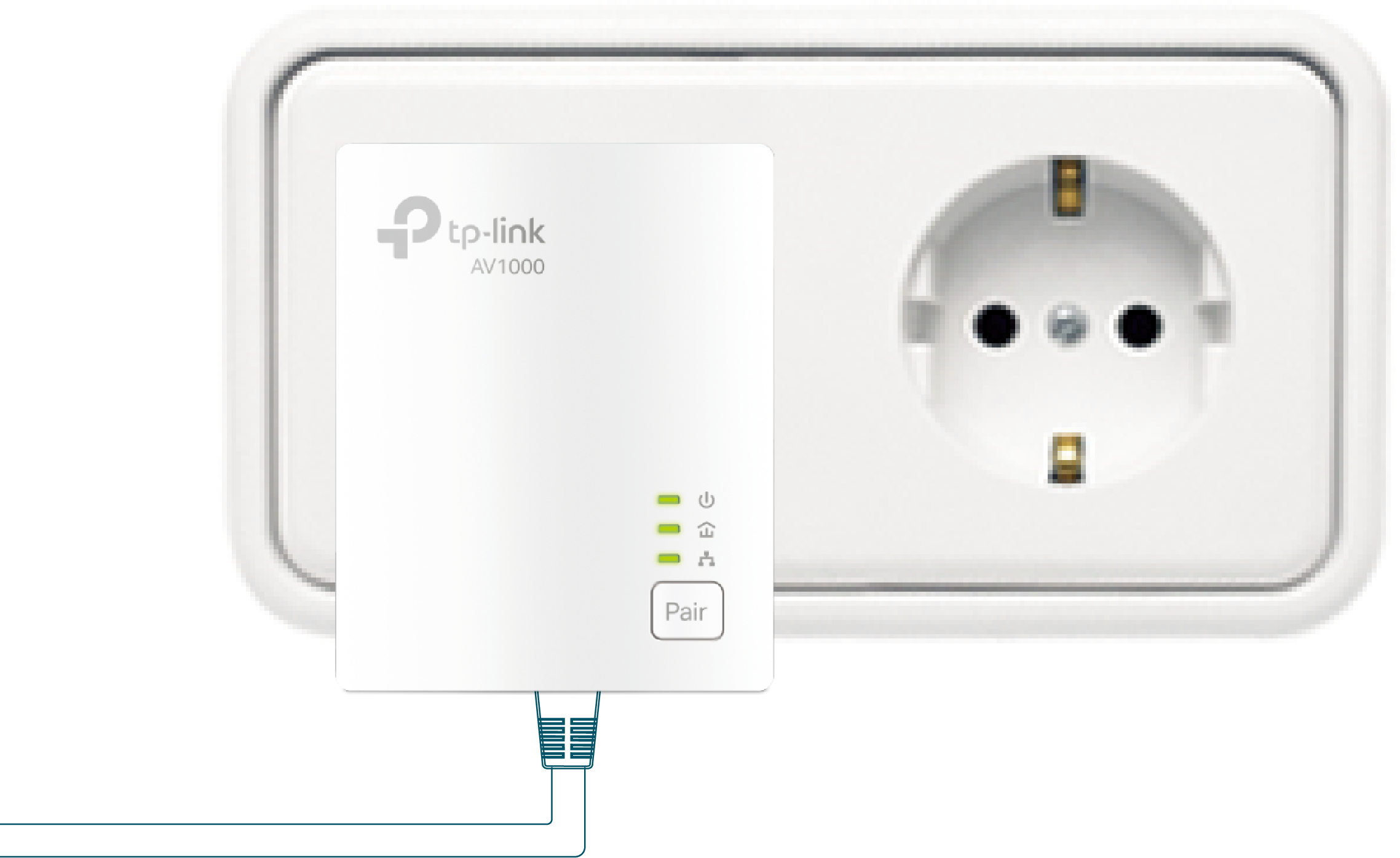 An illustration of a Powerline adapter plugged into a double wall outlet.