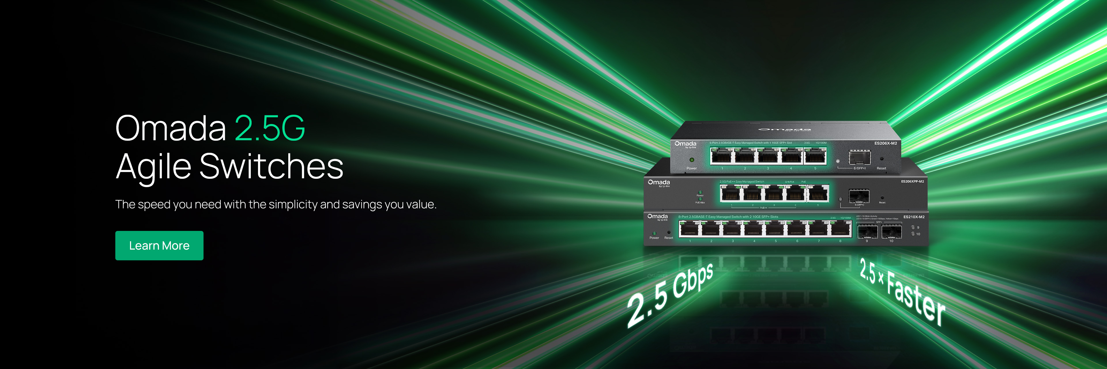 Omada 2.5G Agile Switches / The speed you need with the simplicity and savings you value. / Learn More